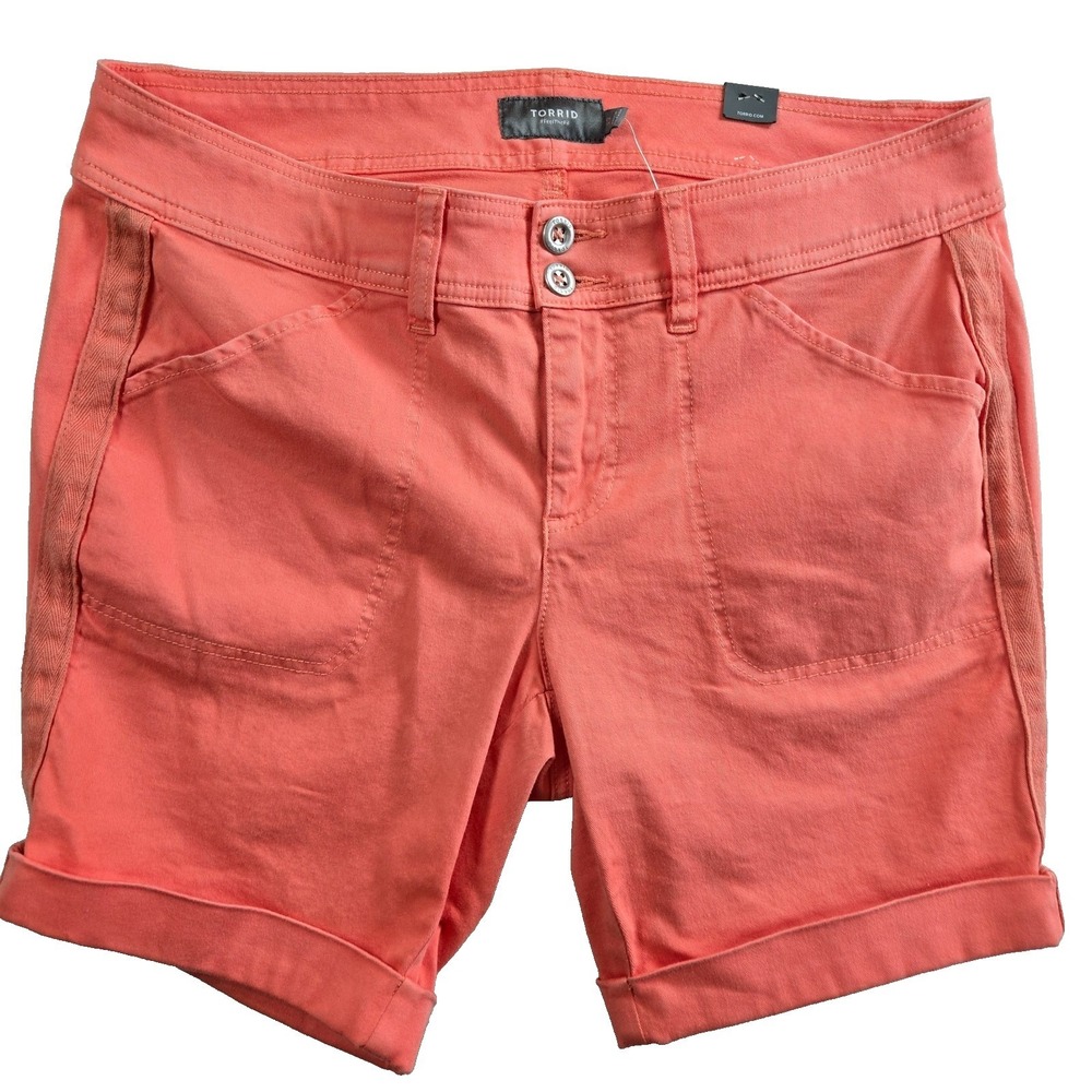 Torrid Bermuda Shorts Womens 12 Coral Pink Stretch Twill Side Stripe Cuffed Mid